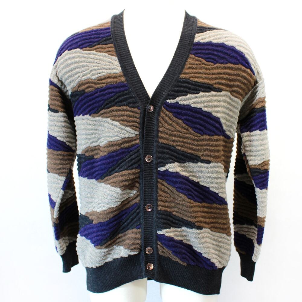 Vintage 1970's Groovy Colorful Button Down Sweater Cardigan Large No label